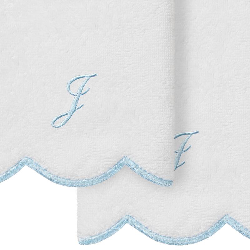 Authentic Hotel and Spa 100% Turkish Cotton Blue ADORNIA Scallop Personalized 2 Piece Fingertip Towel Set - 2 Fingertip Towels
