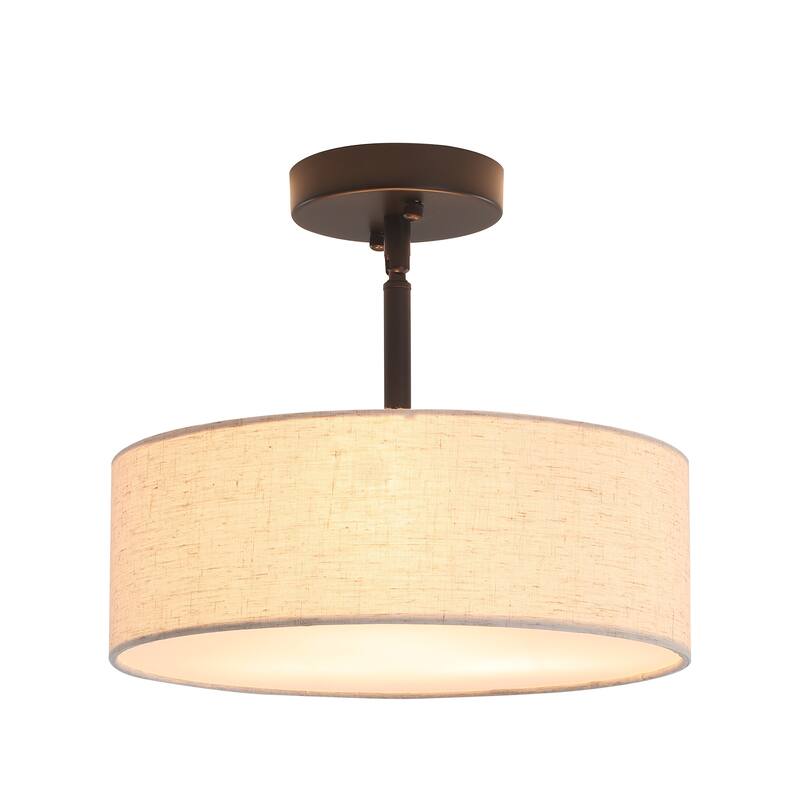 3-Light Classic Hanging Semi Flush Mount Ceiling Light Fixture with Rattan Cover for Kitchen Island
