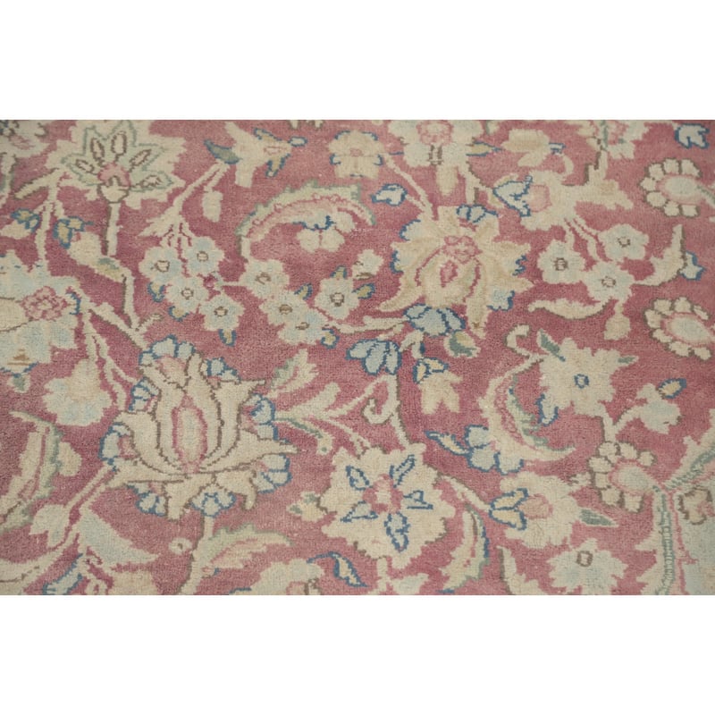 Hand Knotted Oriental 100% Wool Carpet Traditional Floral Pink Kerman Area Rug - 13' 0'' X 9' 7''