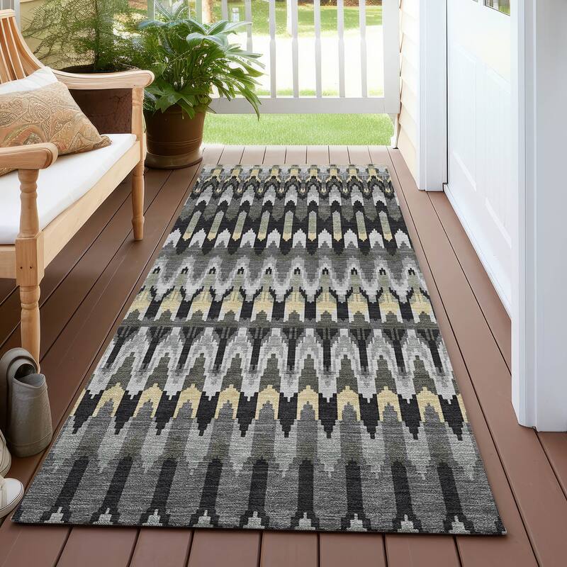 Machine Washable Indoor/ Outdoor Chantille Moroccan Rug - Charcoal - 2'3" x 7'6"