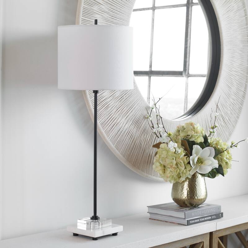 Buffet Lamp with Drum Shade and Marble Base - 33"