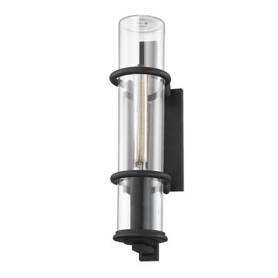 Elm - 1 Light Exterior Wall Sconce - Forged Iron Frame - Clear Shade