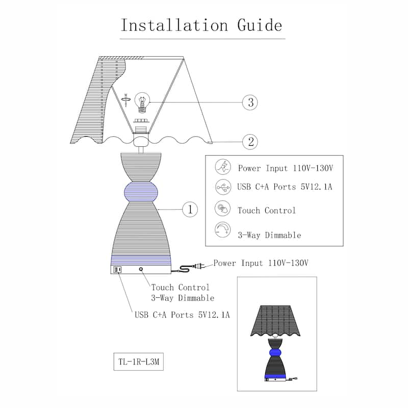 Flora 24" Rattan Table Lamp with USB 3-Way Touch Dimmer