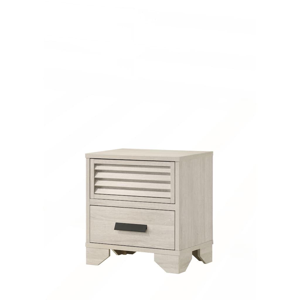 1pc Contemporary 2-Drawer Louvered Design Nightstand with Finger Pull Hardware