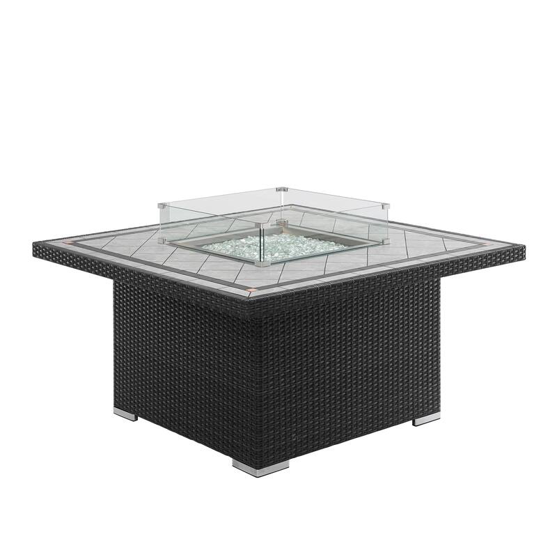 Corvus Duff 1-piece Square Wicker Patio Fire Pit Table with Ceramic Tile Top and Lid
