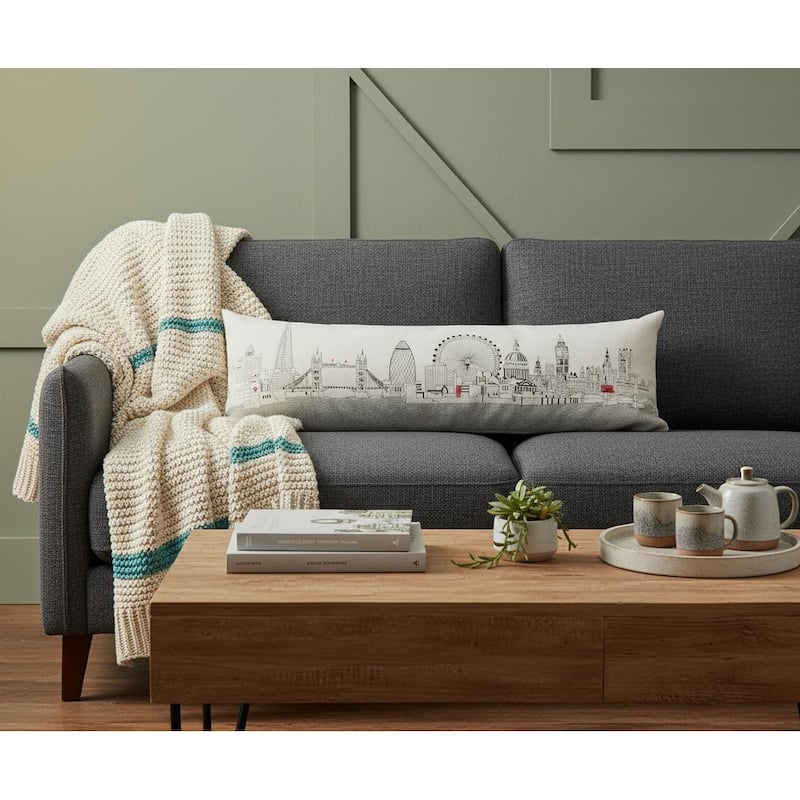 HomeRoots 14" X 45" Cream London Daylight Skyline Lumbar Decorative Pillow