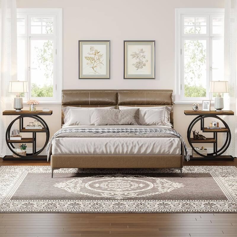Industrial 4-tier Wood Narrow Side End Table with Storage Shelves