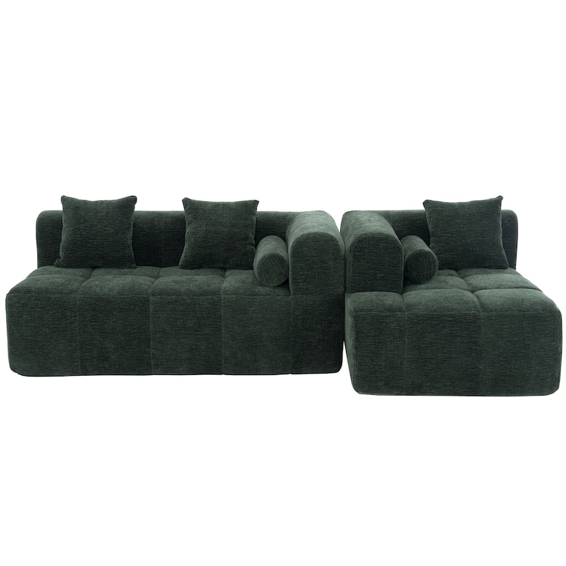101.2" Green Chenille Modular Sofa with Deep Seating for Living Room