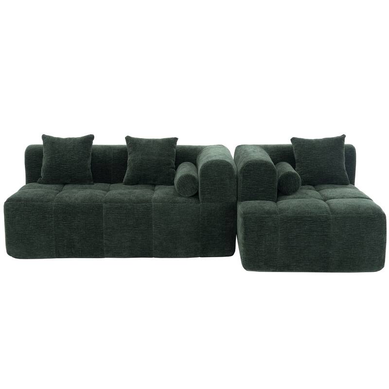Full-Compressed Sectional Sofa with L-Shape Chaise, Modular 3 Seater Sectional Sofa, Upholstered Sofa with Side Pockets