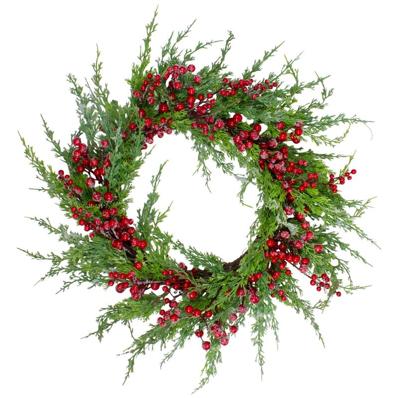Frosted Red Berries Artificial Christmas Wreath - 26-Inch Unlit - 26"
