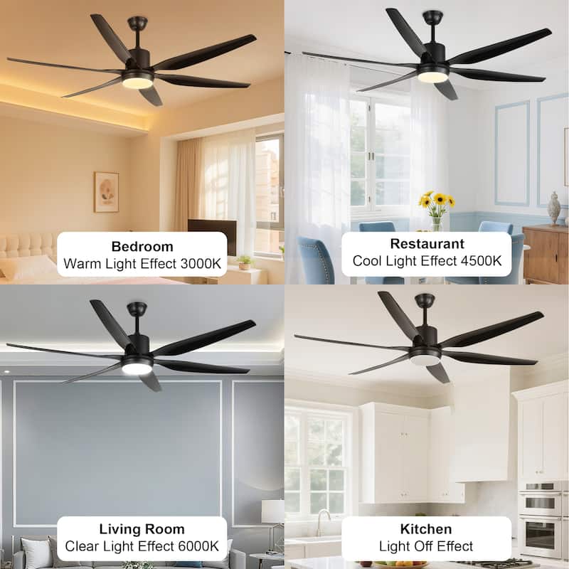 66 in. Modern Downrod Mount Ceiling Fan with LED Light, 6 ABS Blades, DC Motor, Remote Control