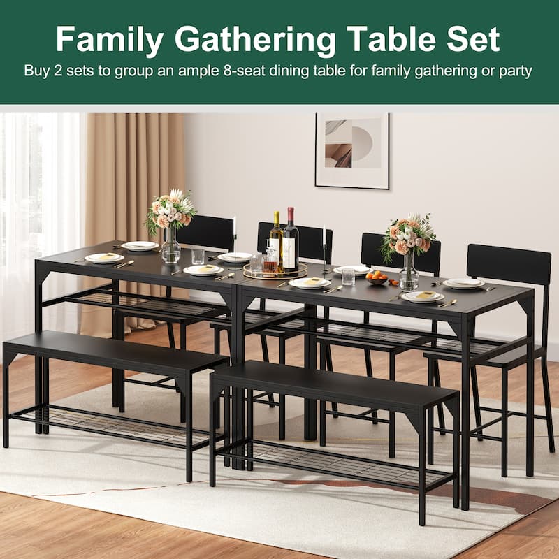 4-Piece Dining Set with Bench & Chairs - Space-Saving Table Set for Kitchen, Breakfast Nook