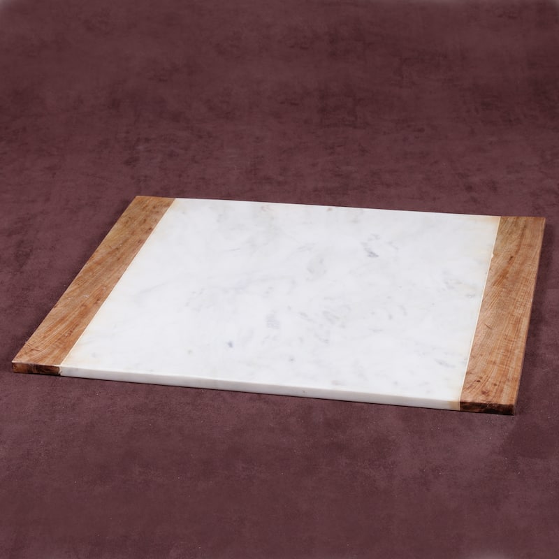Creative Home Off-White Marble with Mango Wood Pastry, Serving Plate