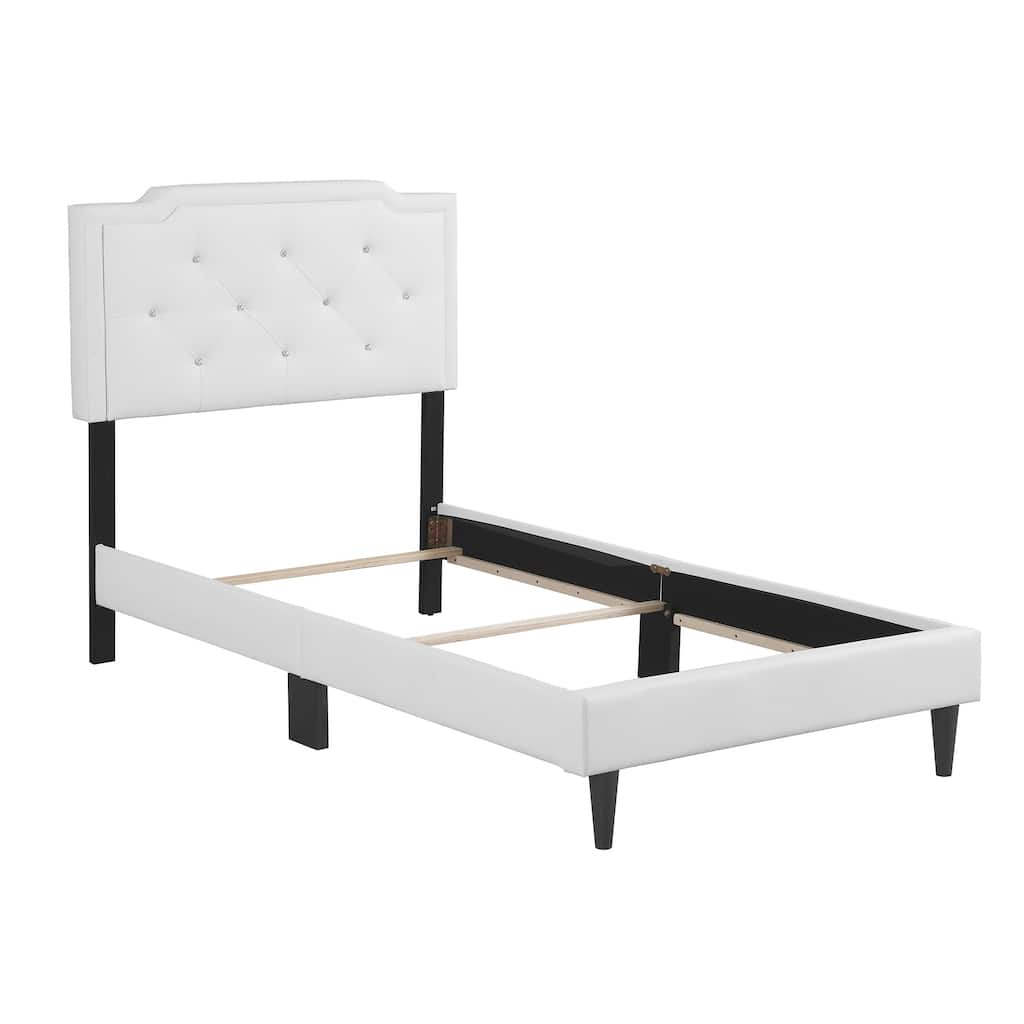 Upholstered Tufted Jeweled Twin Panel Bed - 81" - White