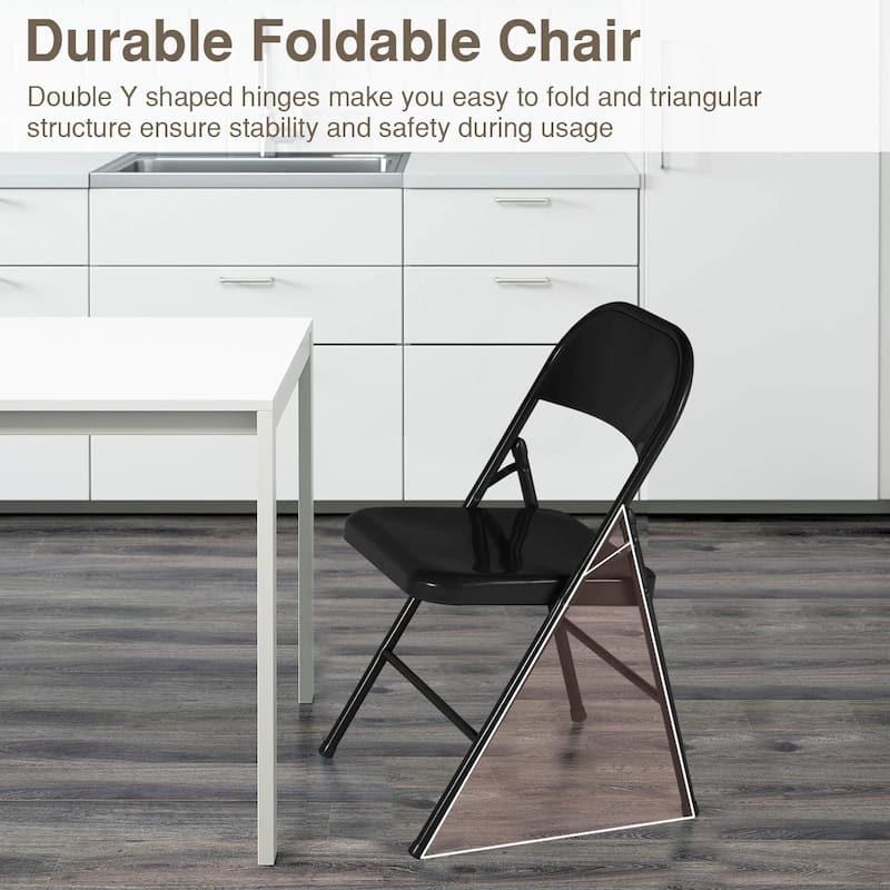 VECELO Folding Chairs Set of 4 Metal Frame Steel Seat with Triple Braced