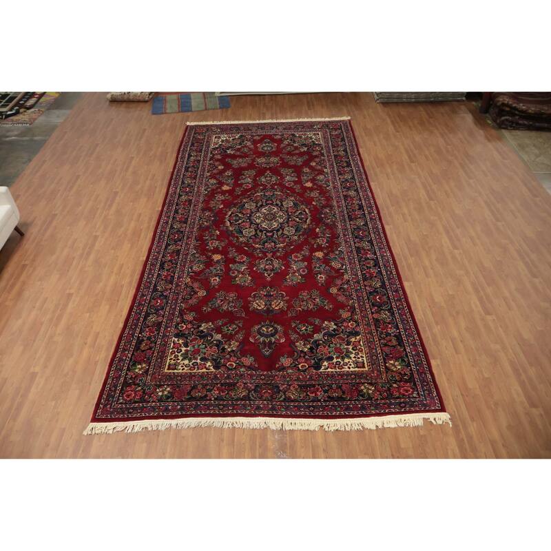 Hand Knotted Oriental 100% Wool Carpet Traditional Floral Red Shahbaft Area Rug - 18' 4'' X 9' 1''