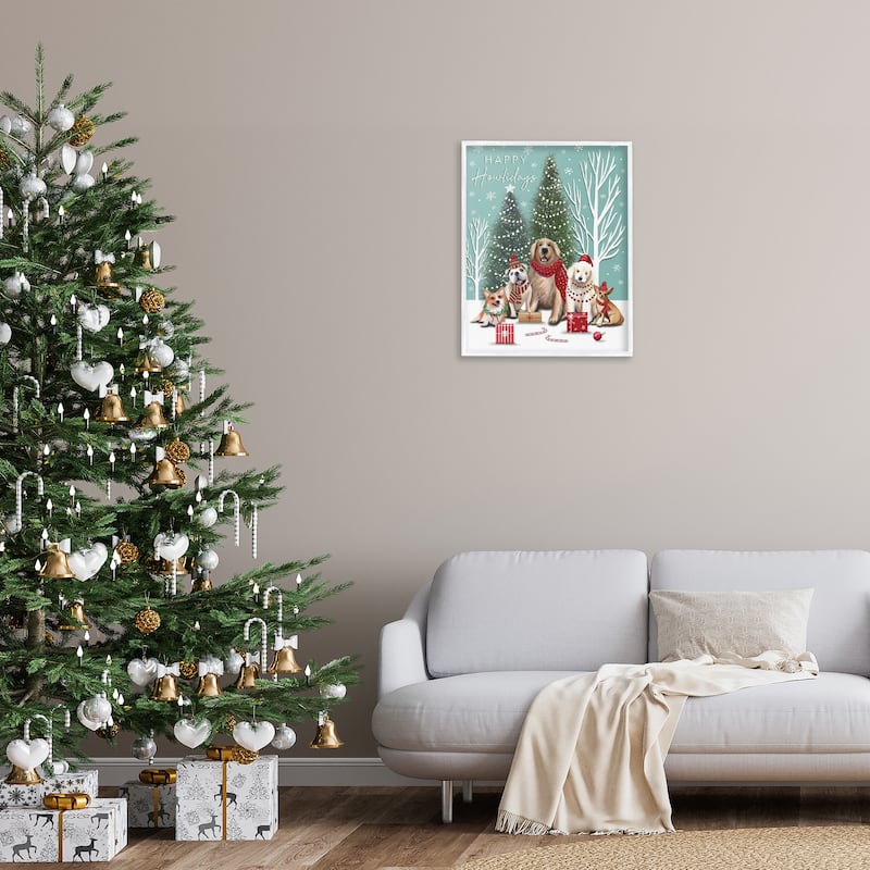 Stupell Festive Winter Dogs Scene Framed Giclee Art Design By Elizabeth Tyndall