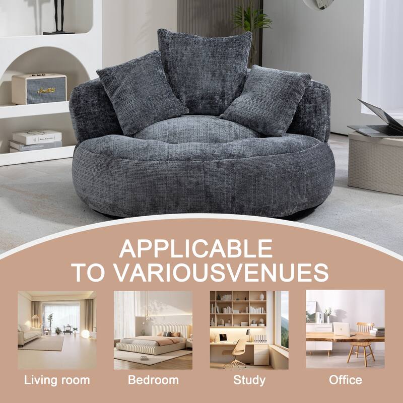 Chenille Upholstered Durable Comfort Lounger High Back Bean Bag Lazy Sofa With Three Pillows