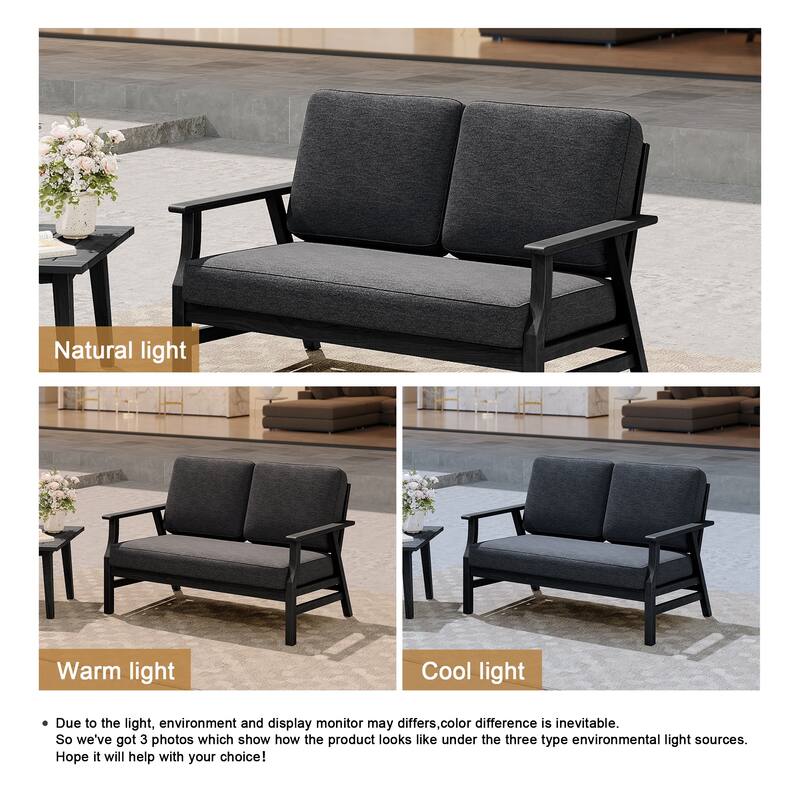 Casual Wood Cushioned 5-Piece Outdoor Patio Conversation Set