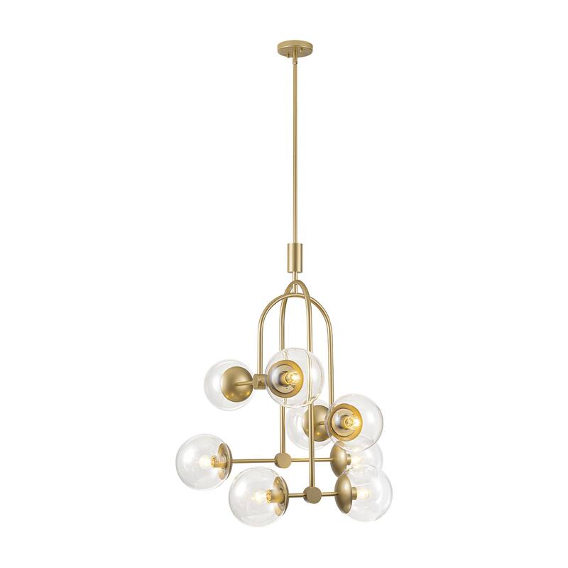 8-Light Modern Gold Clear Glass Globe Bubble Chandelier for Dining Room - 29.1 in. W x 114.2 in. H