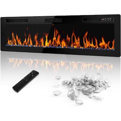 BOSSIN Electric Fireplace - Recessed or Wall Mounted Heater, 750/ 1500W, Adjustable Flame, Remote & Touch Control, Timer