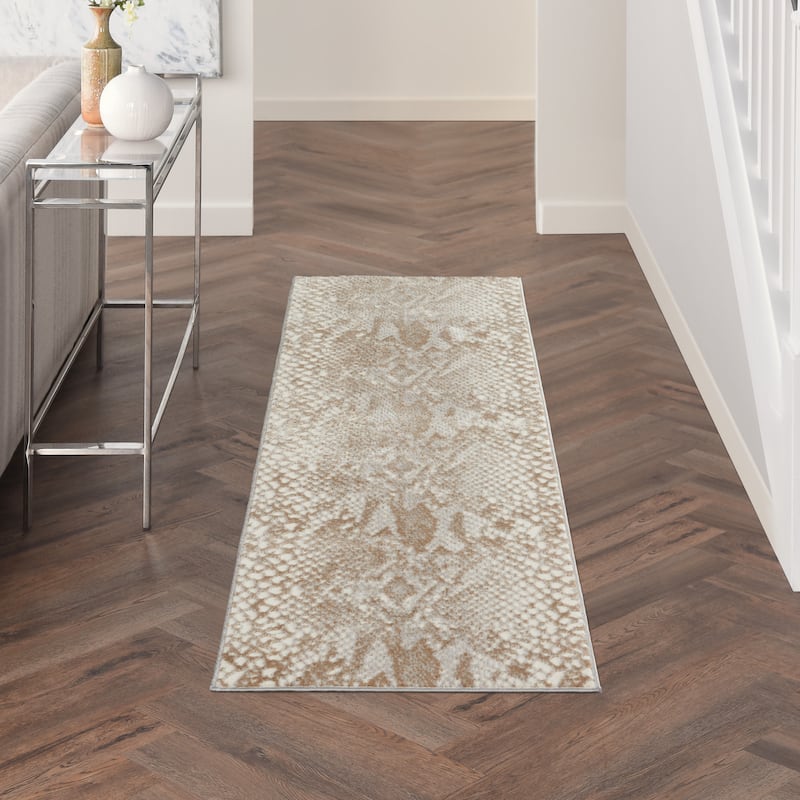 Nourison Solace All-Over Modern Snake Print Area Rug - 2' 3" x 7' 3" - Ivory Beige - Runner