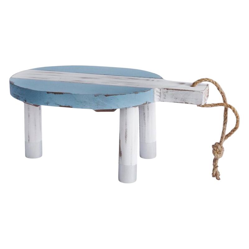 HomeRoots 10" Blue And White Solid Wood Handmade Round Riser - 14.50 in. x 6.50 in. x 9.50 in.
