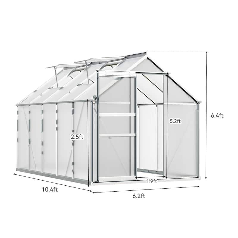 Moasis 6'W X 4/6/8/10/12/16'D Dual-wall PC Walk-in Hobby Greenhouse with Aluminum Frame