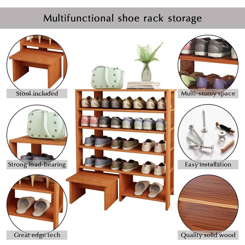 HELLO LAURA Modern Espresso Finish MDF Wood Storage Shoe 3 Shelves Storage Rack