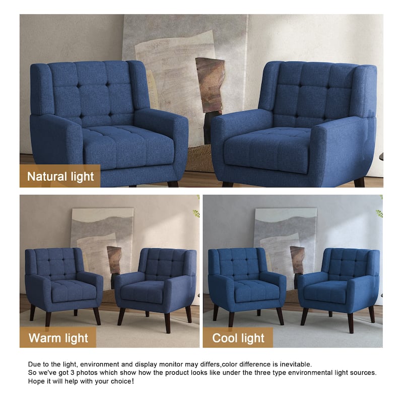 Tufted Wingback Accent Chairs Linen/Faux Leather/Velvet Armchairs Set of 2