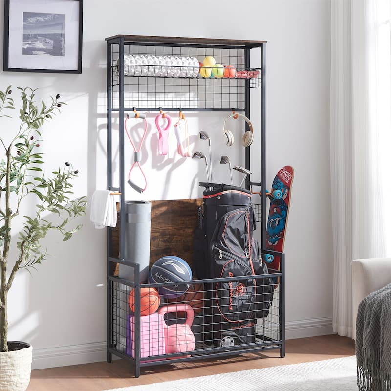 Garage Sports Equipment Organizer - Antique brown
