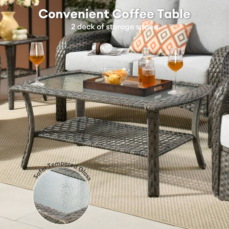 HOOOWOOO 8-piece Wicker Rattan Outdoor Furniture Patio Swivel Chair Set