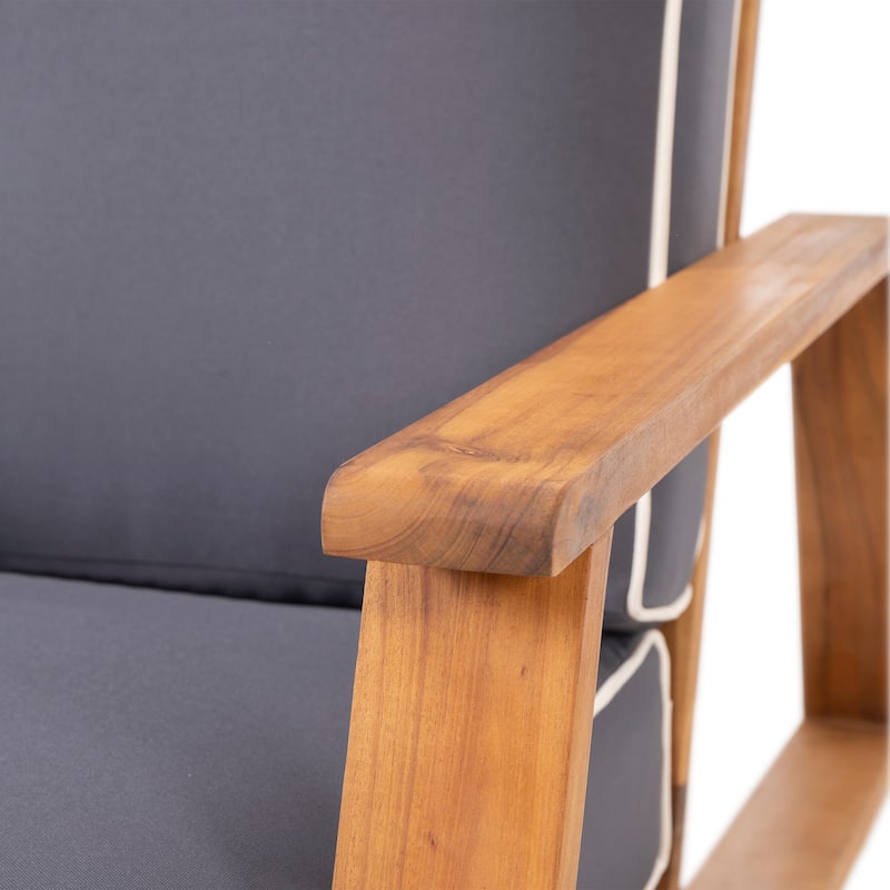 Roomfitters Mid-Century Acacia Wood Lounge Armchair with Cushions, Patio Seating Furniture