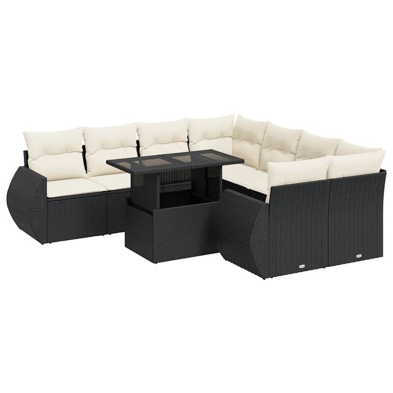 vidaXL Patio Sofa Set with Cushions Outdoor Furniture 9 Piece Poly Rattan - 24.4 x 24.4 x 27.2