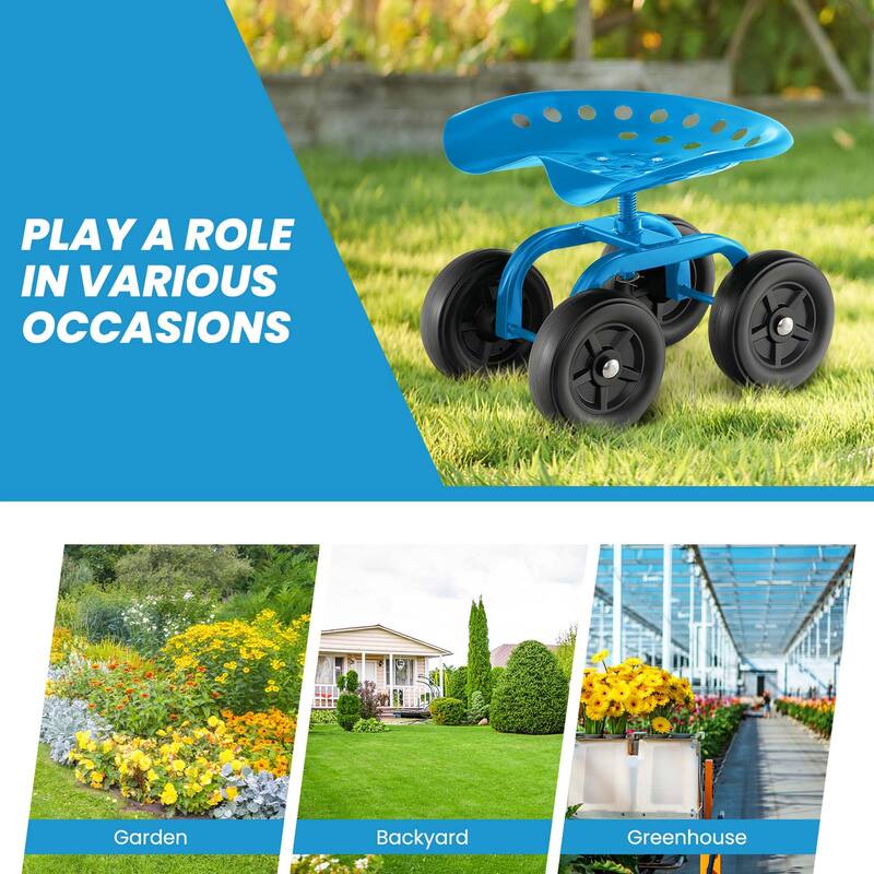 Costway Rolling Garden Cart Heavy Duty Workseat with 360° Swivel Seat - See Details