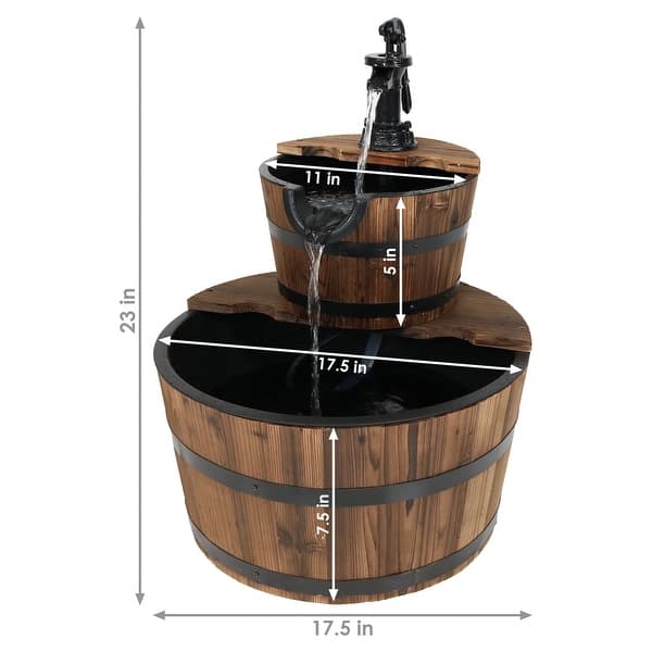 Wooden Barrel w/ Hand Pump Outdoor Water Fountain Rustic Feature - 23"