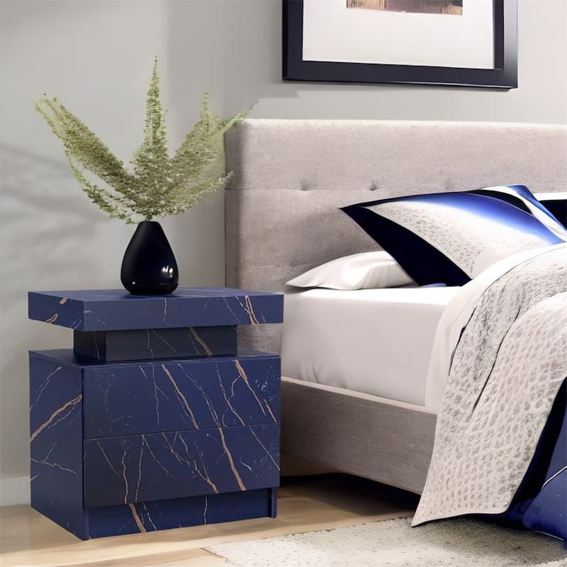 Modern Bedroom Nightstand with LED Lights Decoration and 2 Drawers