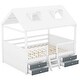 preview thumbnail 8 of 10, White Full Size Wood House Bed with Fence & Roof
