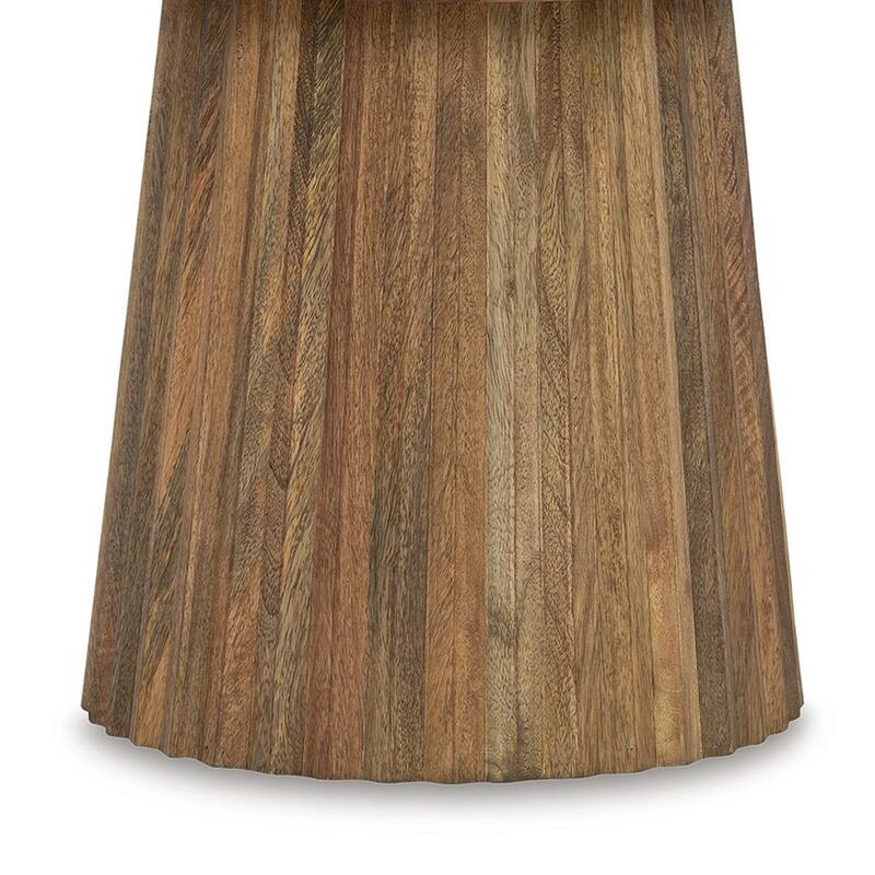 Ceil Accent Table, Round Fluted Walnut Brown Solid Wood Base, 20 Inch