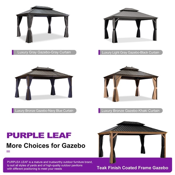 PURPLE LEAF Hardtop Gazebo Galvanized Steel Roof Gazebo Pergola w Wooden  Coated Alumninum Frame and Mosquito Net - On Sale - Bed Bath & Beyond -  37421781