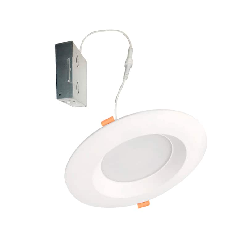 Bulbrite Pack of (4) 14 Watt LED 6" Round Recessed Downlight Fixture with Metal J-Box, 5CCT - 27/30/35/40/50K, 1100 Lumens - White Round - Smooth Trim - Regressed