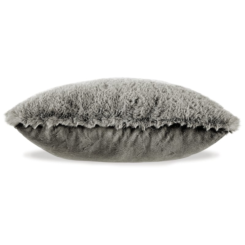 Dift Square Accent Throw Pillow, 20 Inch, Dark Gray Faux Rabbit Fur
