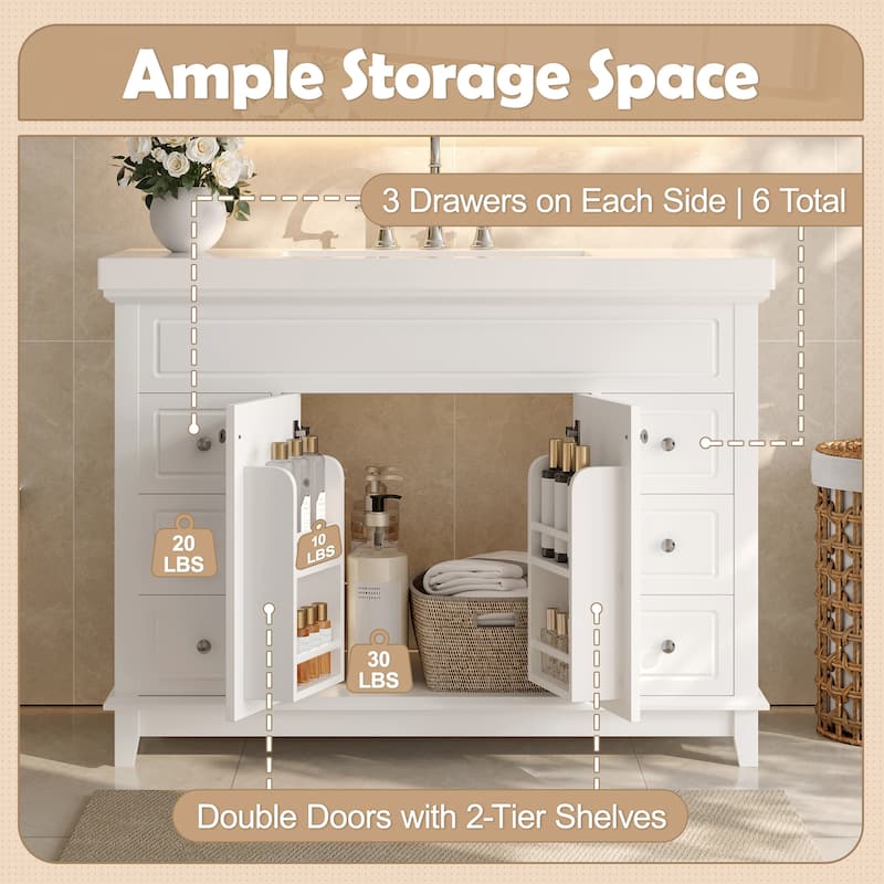 36" Bathroom Vanity with Sink, Ceramic Sink, 2 Tip-out Drawers, Soft Close Door Hinges