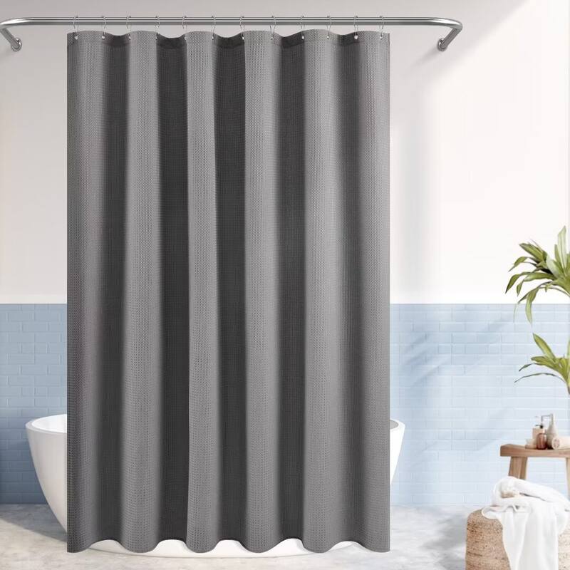 Dobby Waffle Shower Curtain with 12 Metal Hooks