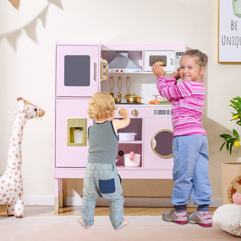 Gymax Kids Pretend Kitchen Play Set Toddler Toy Wooden Chef Height