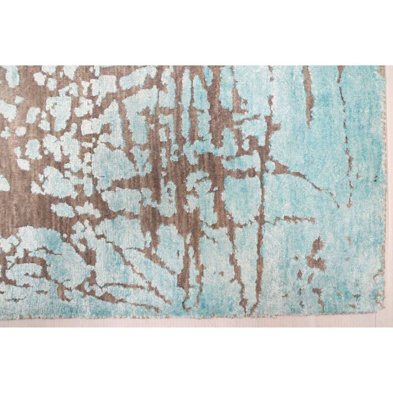 ECARPETGALLERY Hand-knotted Legacy Aqua, Dark Grey Silk, Wool Rug - 2'6 x 11'11
