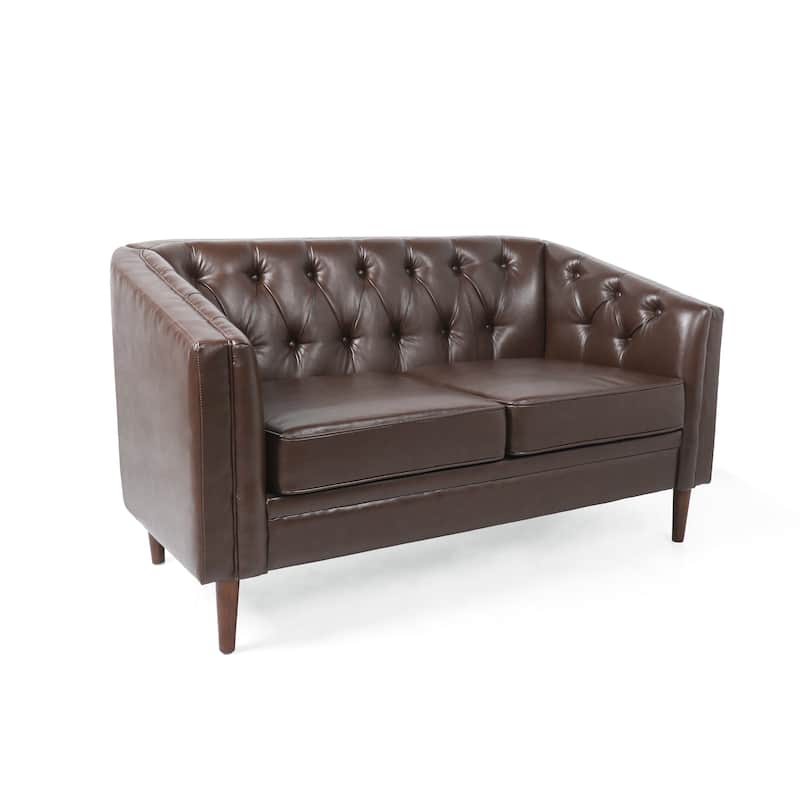 Cantrell Contemporary Faux Leather Tufted Loveseat by Christopher Knight Home