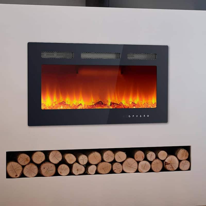 36 Inch Wall Built-in Electric Fireplace Heater for Bedrooms, Living Room - N/A - Black