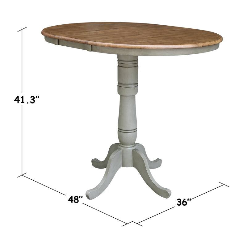 36" Round Top Pedestal Table With 12" Leaf - Distressed Hickory/Stone