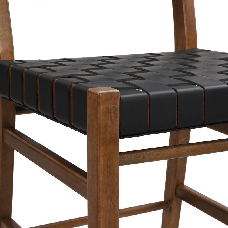 24.25-inch Modern Counter Stools Set of 2, Black PU Leather Seat with Rubberwood Frame